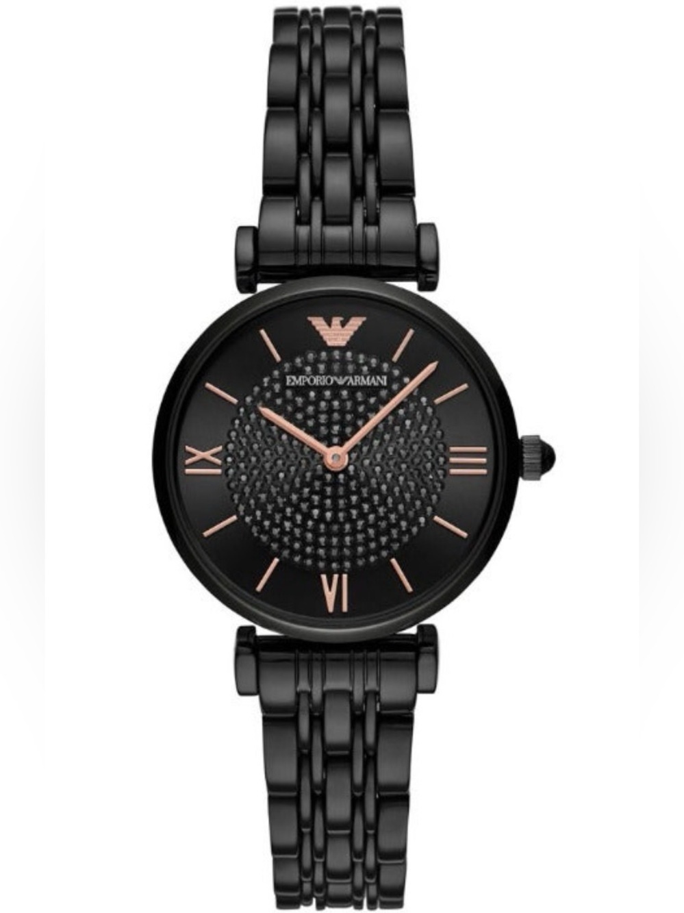 Emporio Armani Women's Black and Rose Gold Stainless Steel Bracelet Watch